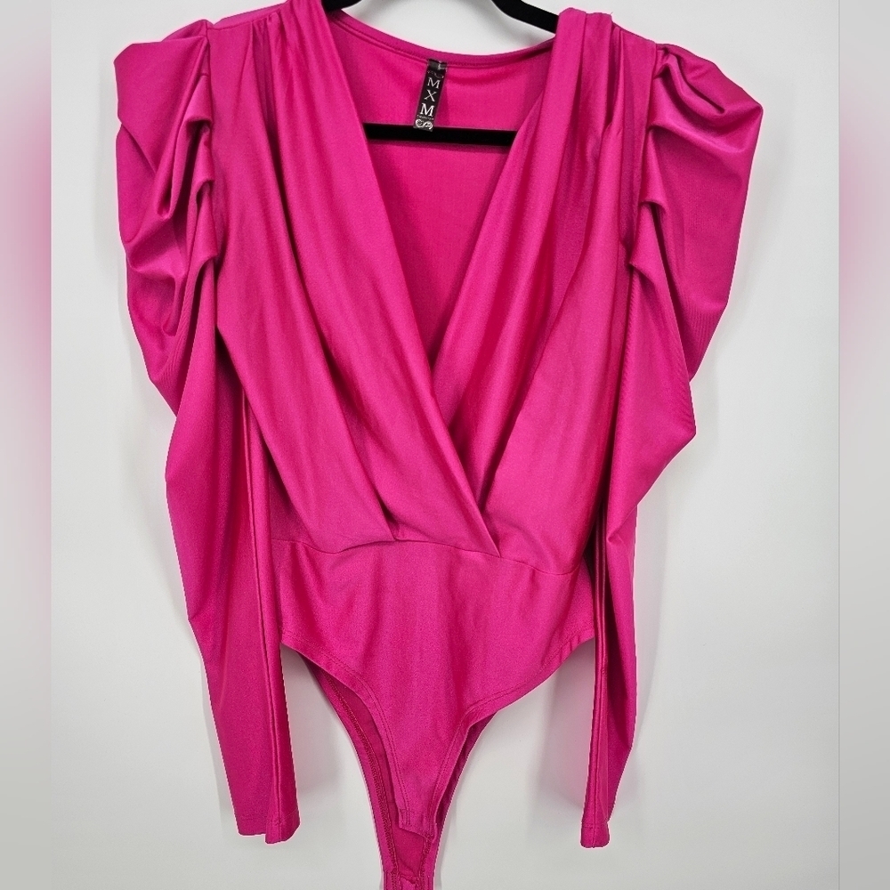CLEARANCE!!! HOT PINK Ruffle Sleeve Bodysuit Size M